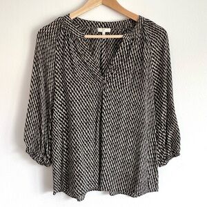 Joie Womens Silk Print V-Neck Blouse Top Black Size XS Office Wear